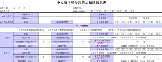 子女附加抵扣表怎么填写